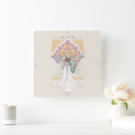 Relógio Quadrado Éowyn "I Am No Man" Battle-Ready Graphic<br><div class="desc">Celebrate courage and destiny in Middle-Earth™ with this stunning Lord of the Rings™–inspired design honoring Éowyn™. Illustrated in an elegant, flowing art style, she stands poised with sword and shield in hand, her windswept gown and golden hair capturing both strength and grace. Ornamental Elven-inspired detailing frames the composition, while the...</div>