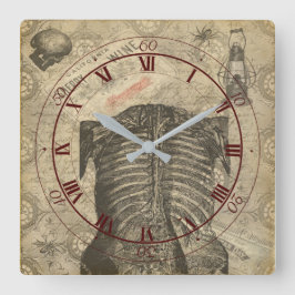 Relógio Quadrado Ephemera da Anatomia Gótico Escura