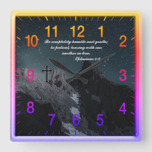 Relógio Quadrado Ephesianos 4:2 oração à fé cristã