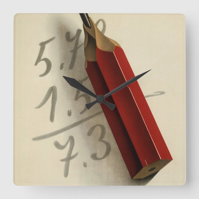 Relógio Quadrado Equação Matemática com Lápis Vermelho, Negócios Vi (Frente)