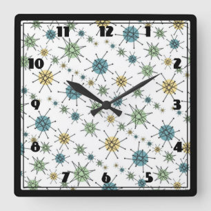 Relógio Quadrado Era espacial retro Starburst atômico do hipster