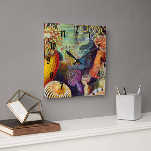 Relógio Quadrado Ernst Haeckel Sea Anemones Marine:Actiniae