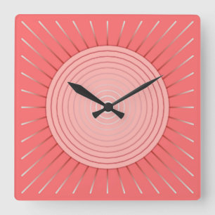 Relógio Quadrado Erupção Moderna Geométrica - Rosa Coral Escuro