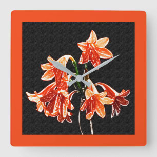 Relógio Quadrado Esboço de Daylily - Laranja-mandarina e ferrugem