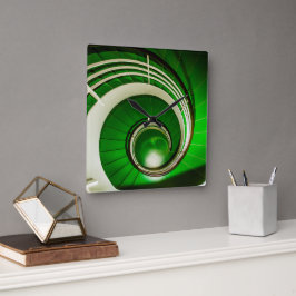 Relógio Quadrado Escada Circular Verde