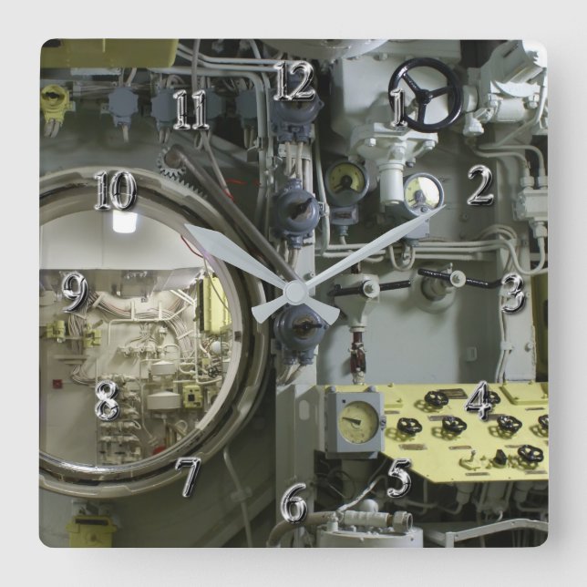 Relógio Quadrado escotilha de um antigo submarino retrô (Frente)