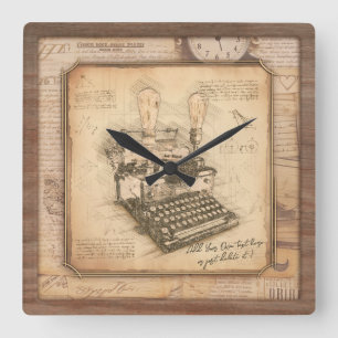 Relógio Quadrado Escrita Vintage. Presente de Autor/Escritor