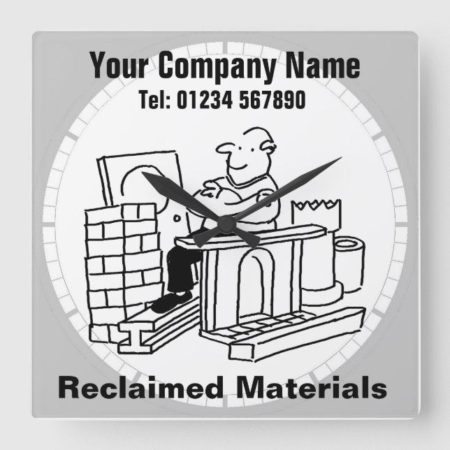 Relógio Quadrado Escritório de Materiais Recuperados (Frente)