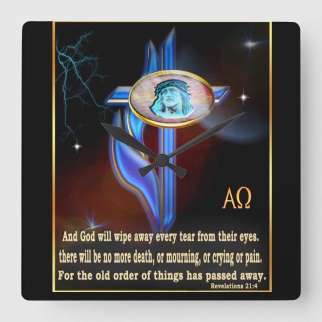 Relógio Quadrado Escritura Cristã (Frente)