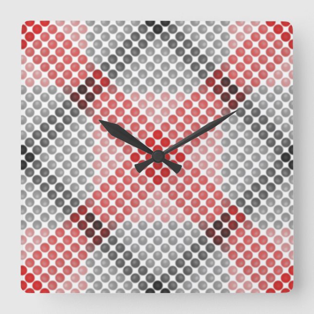 Relógio Quadrado Esferas ou buracos de cor negra a vermelha, quadra (Frente)