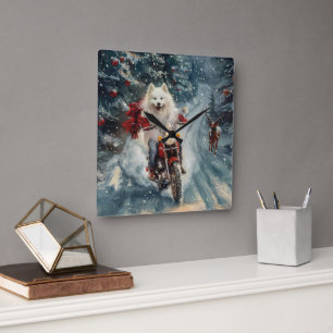 Relógio Quadrado Eskimo Americano Cão Andando na Motocicleta