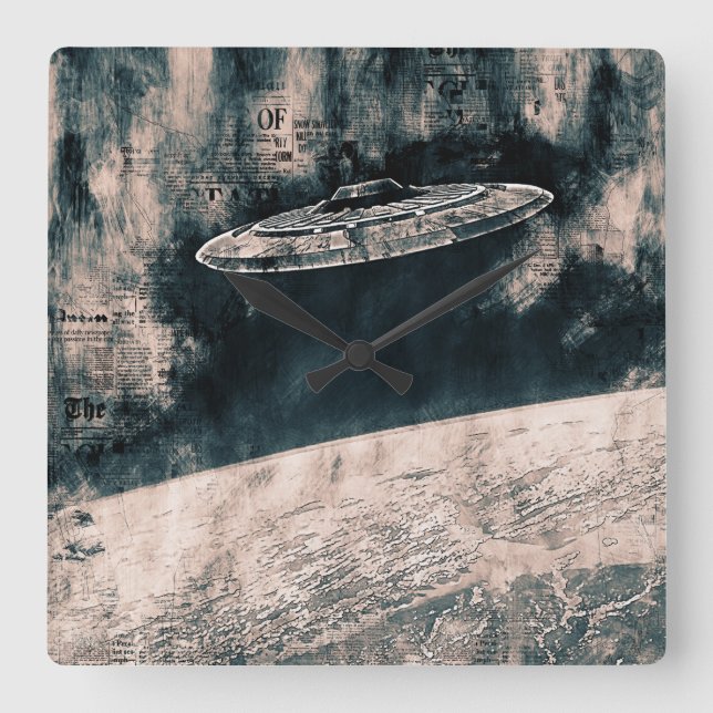 Relógio Quadrado Espaço de Vintage (Frente)