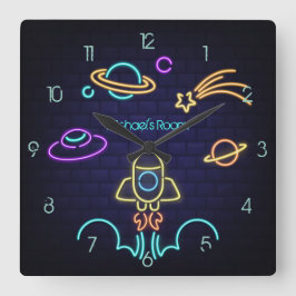 Relógio Quadrado Espaço para as crianças que pensava luz neonatal