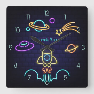 Relógio Quadrado Espaço para as crianças que pensava luz neonatal