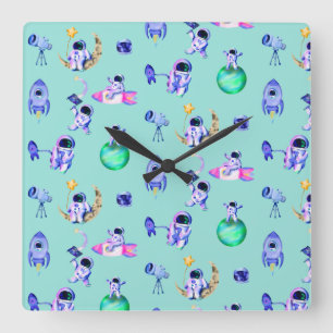 Relógio Quadrado Espaço terrestre de foguetes astronautas