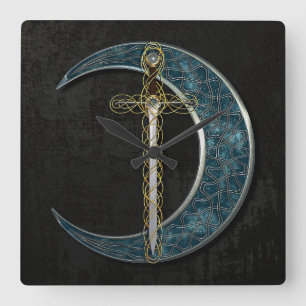 Relógio Quadrado Espada e lua celtas
