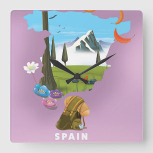 Relógio Quadrado Espanha de poster de viagens de mapa ilustrado