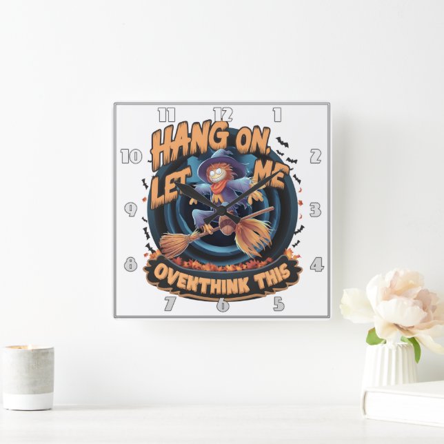 Relógio Quadrado Espantalho voando sobre uma vassoura à noite (Lar)