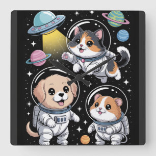 Relógio Quadrado Especialistas em Espaço - Animais de Astronauta Cu