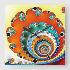 Relógio Quadrado Espiral Fractal de Cores