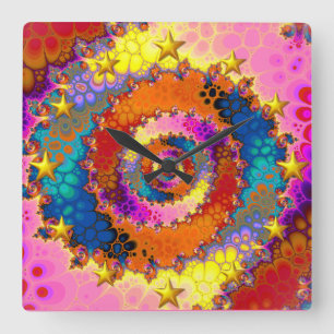 Relógio Quadrado Espiral Fractal Multicolorido bonito