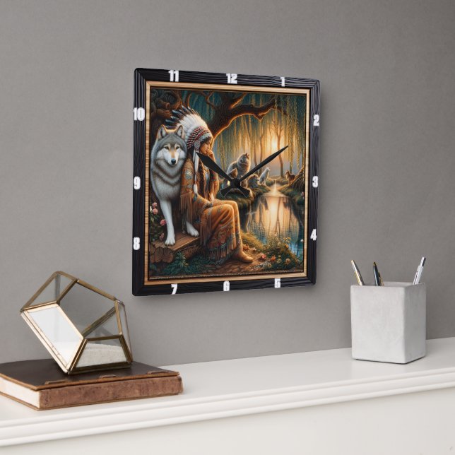 Relógio Quadrado Espírito Nativo: Sonho Continuado com Círculo Pedr (Escritório)