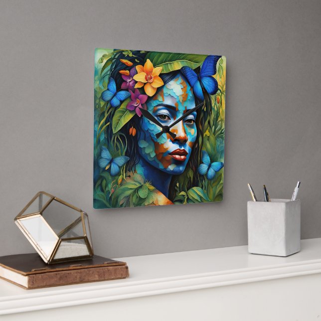 Relógio Quadrado Espírito Orquídeo "Yarumi" - Mulheres Na Amazônia (Escritório)