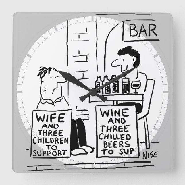 Relógio Quadrado Esposa e 3 Crianças para Apoio (Frente)