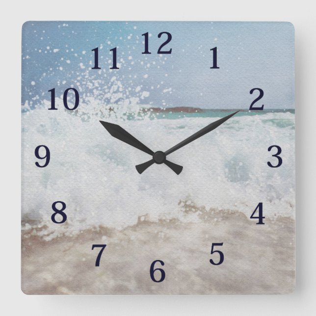 Relógio Quadrado Espuma marítima por ondas do oceano de água (Frente)