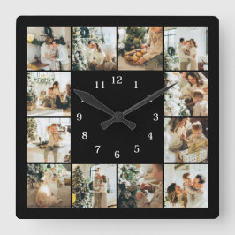 Relógio Quadrado Esquadra Preta de Keepsasakesl de Colagem de Fotos