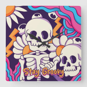 Relógio Quadrado Esqueleto de Groovy