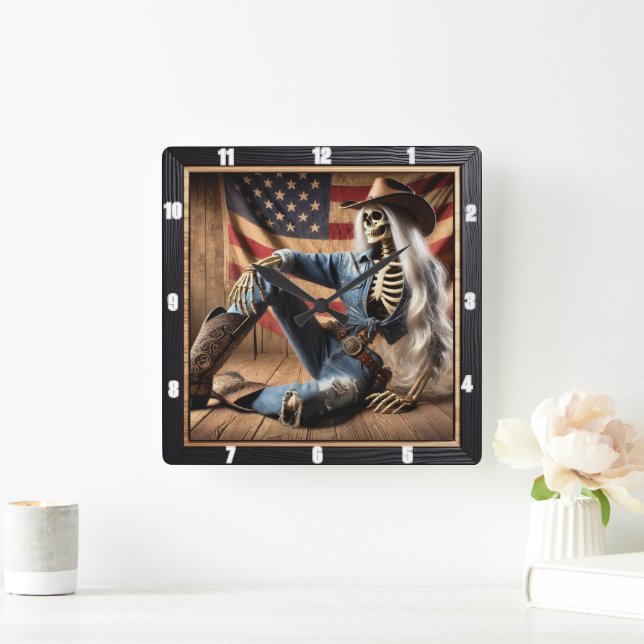 Relógio Quadrado Esqueleto de na moda na bandeira americana do Ataq (Lar)