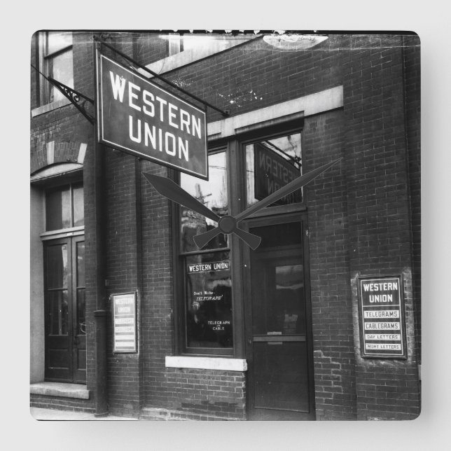 Relógio Quadrado Estação Telegráfica Antiga, Preta e Branca, de 192 (Frente)