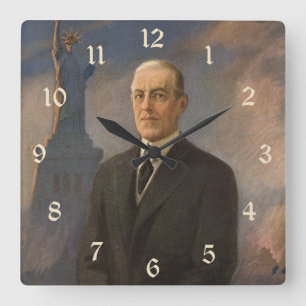 Relógio Quadrado Estátua da Liberdade e Presidente Woodrow Wilson