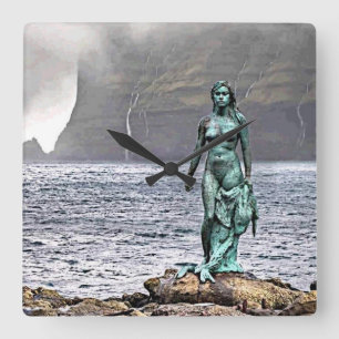 Relógio Quadrado estátua de sereia de bronze elegante