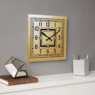 Relógio Quadrado Estilo Art Déco em Dourado.