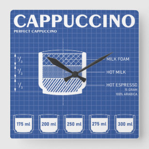 Relógio Quadrado Estilo Blueprint do Cappuccino Moderno