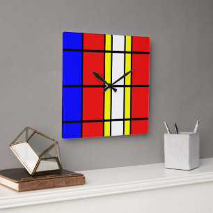 Relógio Quadrado Estilo de Arte Mondrian Moderno Cor Brilhante Quad