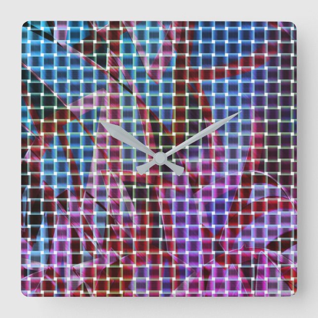 Relógio Quadrado Estilo de cesta em tons de rosa escuro, lilás, azu (Frente)