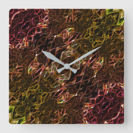 Relógio Quadrado Estilo de espelhamento neon laranja castanho com l