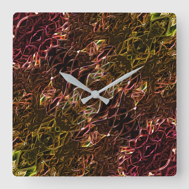 Relógio Quadrado Estilo de espelhamento neon laranja castanho com l (Frente)