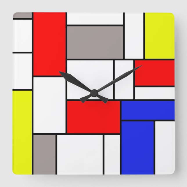 Relógio Quadrado Estilo de Mondrian (Frente)