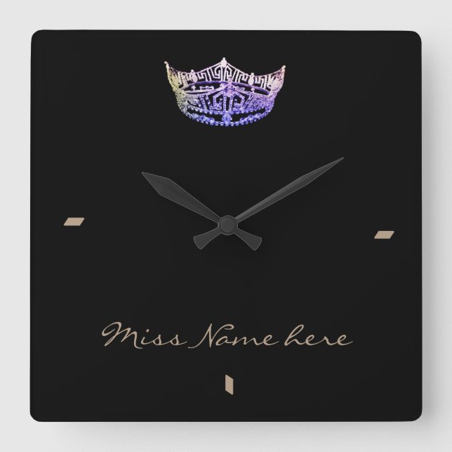 Relógio Quadrado Estilo Miss América Violet Crown Clock (Frente)
