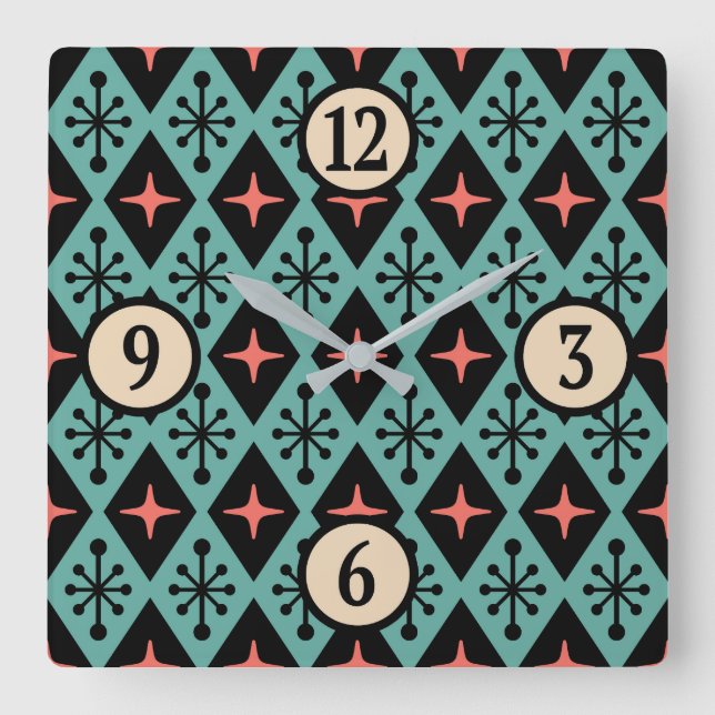 Relógio Quadrado Estilo Moderno do meio século (Frente)