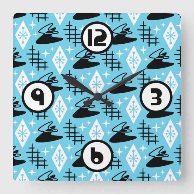 Relógio Quadrado Estilo Moderno do meio século (Frente)