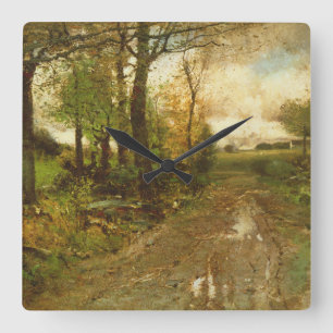 Relógio Quadrado Estrada através das madeiras