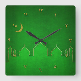 Relógio Quadrado Estrela da Lua Dourada Verde