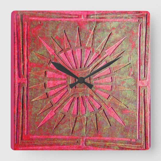 Relógio Quadrado Estrela da manhã, Vermelho Antigo Verde (Frente)