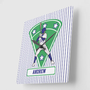 Relógio Quadrado Estrela de Bateria de Baseball Personalizada Azul