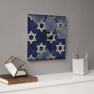 Relógio Quadrado Estrela Feliz de Hanukkah de David menorah Dreidel